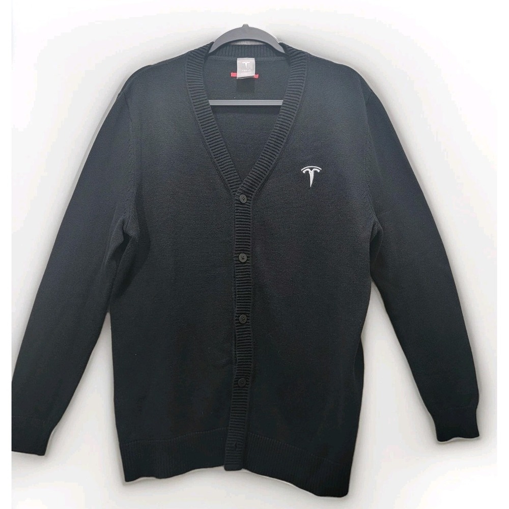 TESLA Cardigan Sweater Botton‎ Up Men's Medium Black Knit Casual
